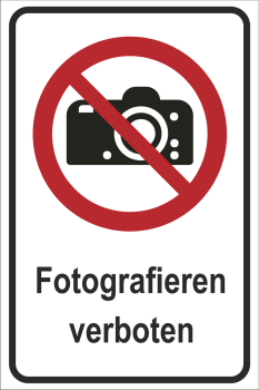 Schild mit Aufschrift und Piktogramm Fotos verboten